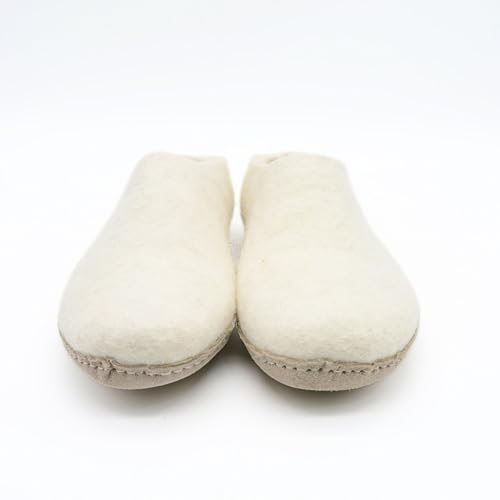 Luxurious White Handmade Wool Slippers with Leather Sole – Ultimate Comfort for Women, US Size 8, Crafted in Nepal - Image 3