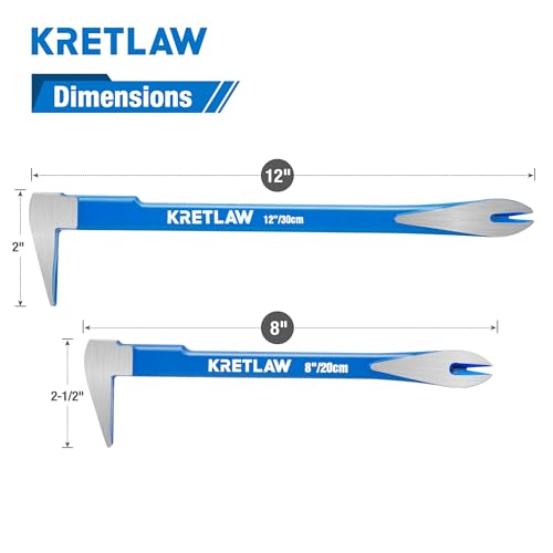 KRETLAW 2-Piece Nail Puller Set, 12\" Heavy Duty Pry Bar & 8\" Mini Crowbar with Cats Paw Nail Remover, Crowbar Tool for Home Remolding & Woodworking