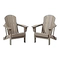 WestinTrends Malibu 2 Piece Set Outdoor Folding Poly Adirondack Chair, Weathered Wood