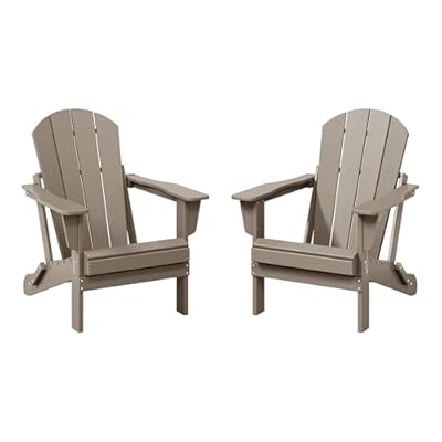WestinTrends Malibu 2 Piece Set Outdoor Folding Poly Adirondack Chair, Weathered Wood