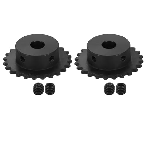 uxcell 2 Pcs #25 Chain Roller Sprocket 10mm Bore, 24 Tooth C45 Carbon Steel ANSI #25 Roller Sprocket Round Hole with Set Screws for ISO 04C Chain