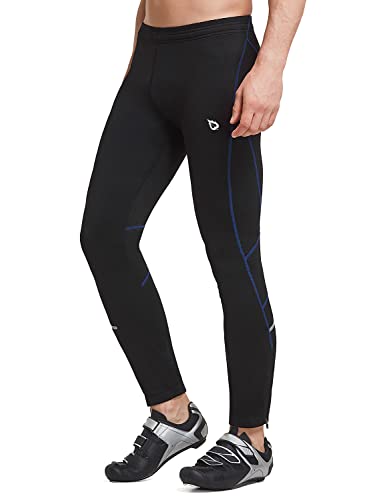 BALEAF Mallas para correr con forro polar para hombre, bolsillos de invierno, pantalones de ciclismo a prueba de viento, leggings térmicos para clima frío, negro/azul, talla L Cover