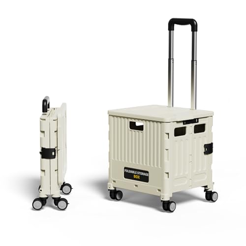 Gorocking ショッピングカート 折りたたみ ストッパー付き 静音キャスター 3色 買い物カート (クリーム, S (4輪))