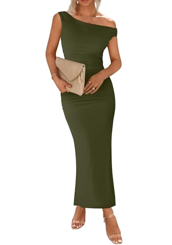 Image of BTFBM 2026 Summer Wedding Guest Dresses for Women One Shoulder Bodycon Ruched Mesh Formal Cocktail Spring Fall Maxi Dress