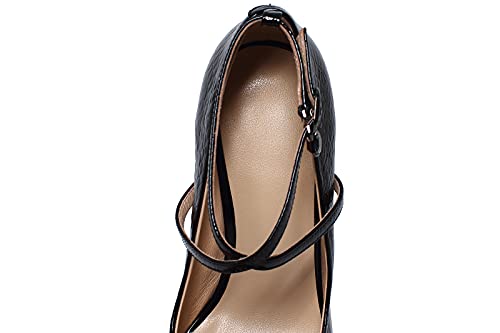 TinaCus Women's Handmade Genuine Leather High Stiletto Heel Platform Clear Pointed Toe Strap Buckle Pumps with Pendant4
