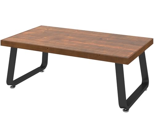 IBF Naturholz Couchtisch Rustikal Massivholz Wohnzimmertisch Rechteckig Metall und Echtholz Teetisch Modern Industriell Minimalistisch Holz Cocktailtisch Rustikal Braun 120 cm
