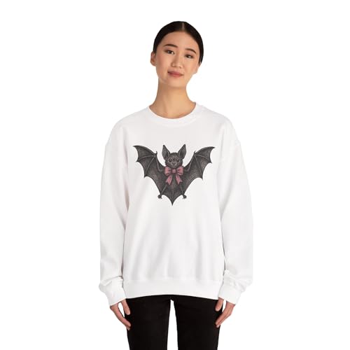 Vintage Bat Halloween Sweatshirt with Pink Bow – Cute Spooky Season Crewneck Pullover for Women & Men4
