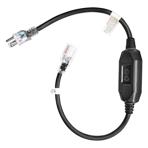 HONDERSON 10FT GFCI Lighted Outdoor Extension Cord - 16 Gauge 3 Prong SJTW Black Extension Cable with 3 Prong Grounded Plug for Safety,UL Listed Cover