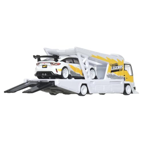 Image of Hot Wheels Premium Toy Cars, 1:64 Scale Kousoku Team Transport Hauler & Honda Civic Type R with Real Riders Tires & Metal /Metal Body & Chassis