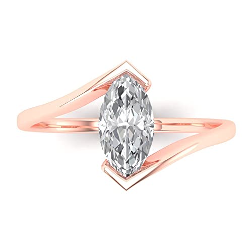 Clara Pucci 1Ct Marquise Cut - Moissanite - 14k White Gold - Solitaire Wedding Engagement Bridal Promise Ring