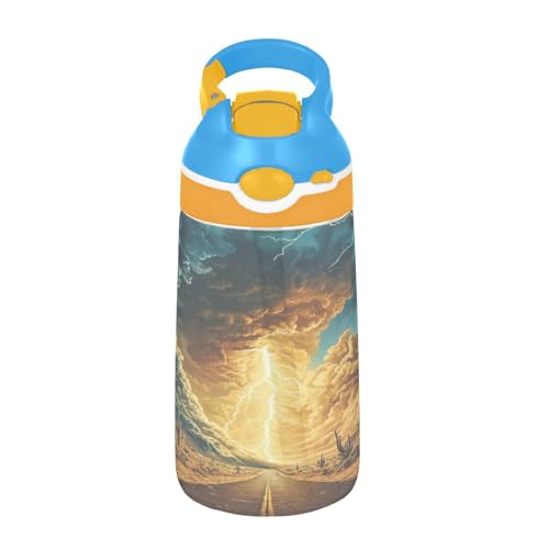 KEEPREAL 16oz Highway Storms Water Bottle, Tritan Reusable Sports Water Bottle with Leakproof Straw & Pop-Up Spout Cover for Travel, Outdoor#656