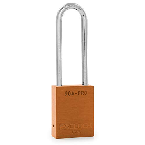 Image of PACLOCK's 90A-PRO Padlock, 1 /4 inch Diameter Hard. Steel Shackle, 3 inch Tall, High Performance 7-Pin Cylinder w / 1 Key, Keyed Alike, Orange