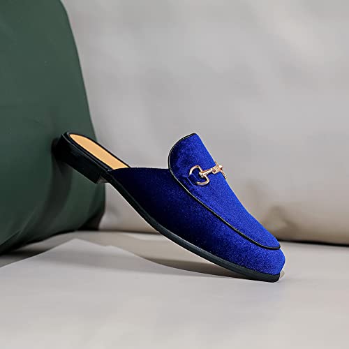 Image of FLQL Mens Shoes Luxury Velvet Gold Buckle Slip-on Penny Loafers Casual Smoking Slippers Indoor Outdoor Sandals Black Size 7-13