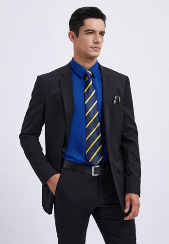 Image of HISDERN Mens Dress Shirt with Tie Pocket Square Set Classic Button Down Shirt Matching Tie Long Sleeve Shirts
