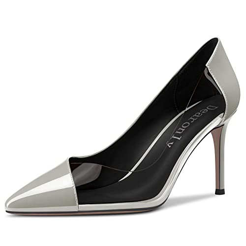 DearOnly Womens Clear Pumps Closed Pointed Toe Stiletto High Heel Slip On Patent Dress Shoes Shopping Vacation 3 Inch