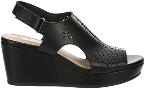 Lauren Blakwell Claire - Women's Open Toe Leather Platform Ankle Strap Wedge Sandals Black, Size 9.5 Medium Width | Image 1
