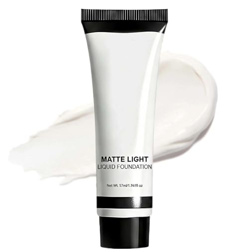 Full Coverage Matte White Liquid Foundation for Halloween Waterproof Long-Lasting Face Paint for SFX Skeleton Zombie Clown Makeup Light Shade Colour Mixing