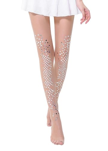 Image of Erinaco Women's Flower Pattern Sheer Footed Pantyhose Control Top Tights Stockings with Reinforced Toes