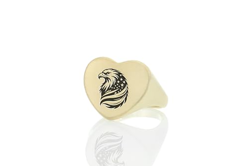 Bague en forme de coeur avec aigle et drapeau américain gravé pour homme et femme