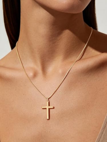 Image of U7 Cross Necklace for Women,Silver /14K Gold Plated Cross Necklace with 18-20 inch Box Chain,Tiny /Medium /Large Cross Pendant Necklace Religious Necklaces Christian Jewelry Gift for Her