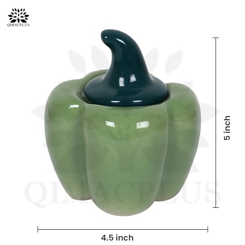Image of QIMACPLUS Ceramic Capsicum Decorative Pickle Jar| Food Storage Jar | Multipurpose aachar, masala Jar For kitchen and Dining table 500 ML set of 2 Green and Pink