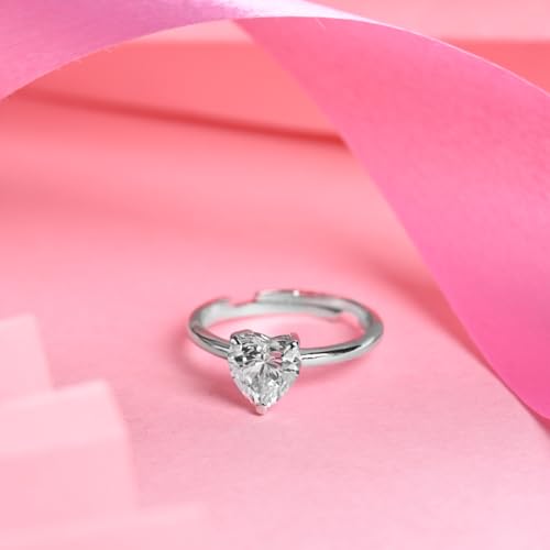 Image of Clara 925 Sterling Silver Heart Solitaire Pendant Earrings Chain Bracelet Ring for Women & Girls| Platinum Plated | Gift for her