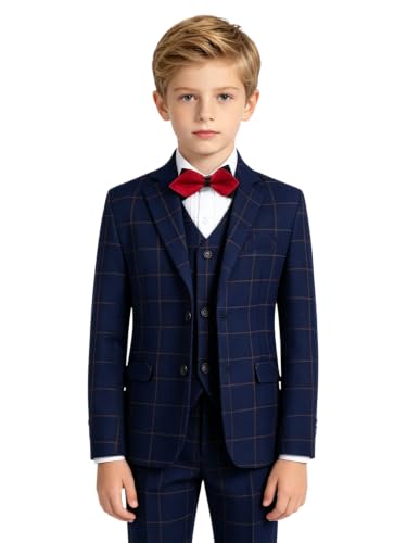 Boys Suit Kids Blue Large Plaid Wedding Outfit Casual Party Tuxedo Set Size 6