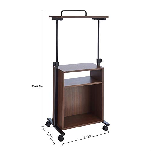 Amazon Basics Adjustable Standing Mobile Laptop Storage Shelves, Espresso cart, 21.5 x 15.7 x 30-45.3 INCHS
