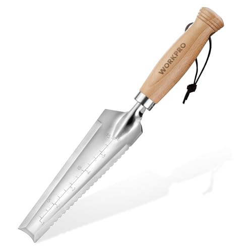 WORKPRO Garden Trowel with Wood Handle, Stainless Steel Narrow Hand Shovel, Multi- Use Flat Garden...