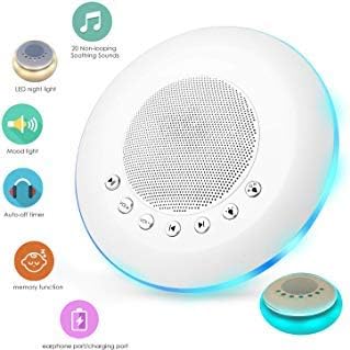 White Noise Sound Machine for Sleeping, 20 Non-Looping Soothing Sounds Lullaby Colorful Night Light Timing Baby Therapy Sound Machine, Auto-Off Timer Battery or USB Output Charger (White)