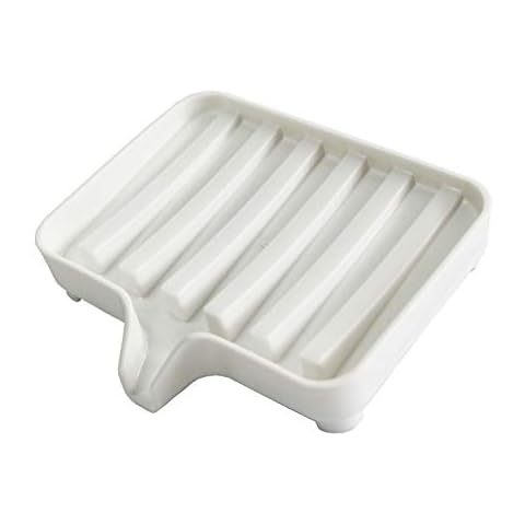 Draining Soap Dish, Sponge Holder Plate Rustic Waterfall Plastic White Hand Soap Tray for Shower Bathroom Tub Kitchen Sink Laundry Countertop Cover