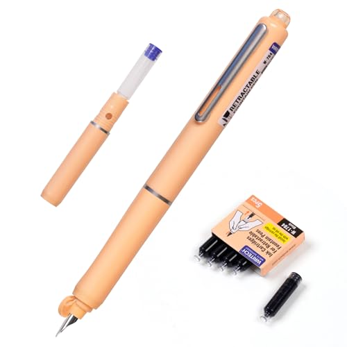 Image of WRITECH Retractable Fountain Pen Set: Fine Nib Black Ink Pen Includes 5 Ink Cartridges No Leaking for Smooth Writing (Orange)