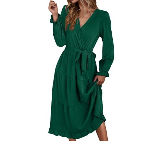 Womens 2025 Casual Long Sleeve Fall Dress Elegant Smocked