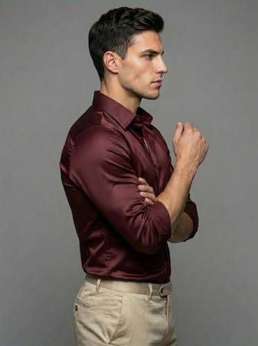 Image of Diverse Men's Satin Casual Shirt | Premium Solid Poly Satin | Wrinkle-Free, Full Sleeve Regular Fit Office, Business Wear