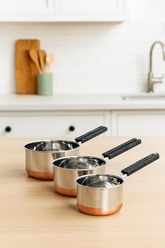 Image of Duodeno Stainless Steel Copper Coated Flat Bottom Base Saucepan for Making Tea & Coffee (Copper Bottom, 500 ml & 1000 ml & 1500 ml)