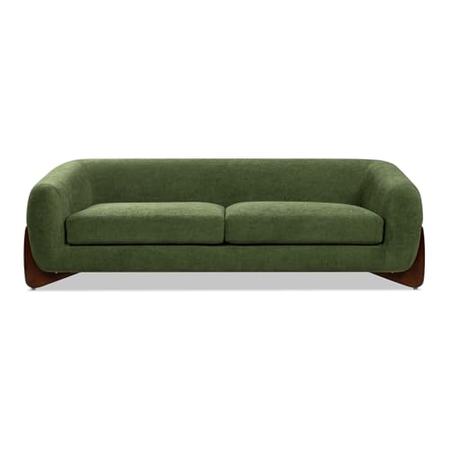 Jennifer Taylor Home Alpine 90.5" Modern Scandinavian Minimalist Round Arm Living Room Sofa Couch in Moss Green Fleeced Teddy