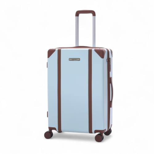 Image of Assembly Vintage 24 Inch (65cm) Check-in Medium Trolley Bag Hard Shell Polycarbonate Suitcase Retro Classic Design with TSA Lock 8 Spinner Wheels Blue