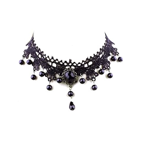 Black Retro Choker Gothic Tattoo Lace Choker Black Tassel Crystal Choker Necklace with Water Droplets Shape Pendant Necklace for Women and Girls Cover