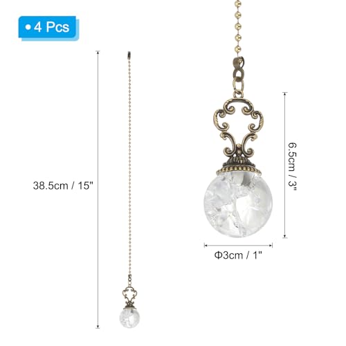 Image of PATIKIL 15 inch Ceiling Fan Pull Chain, 4 Pcs Crystal Pull Chain Fan Connector Vintage Ceiling Fan Ornament Fan Chains Extender for Ceiling Light Lamp Fans, Clear (Ball)