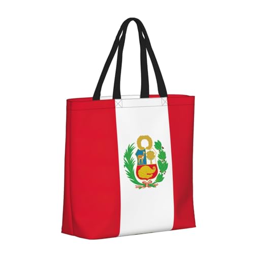 Flag Of Peru Print Tote Bags, Large Capacity Zipper Shoulder Bag, For Shopping, Work, Daily2