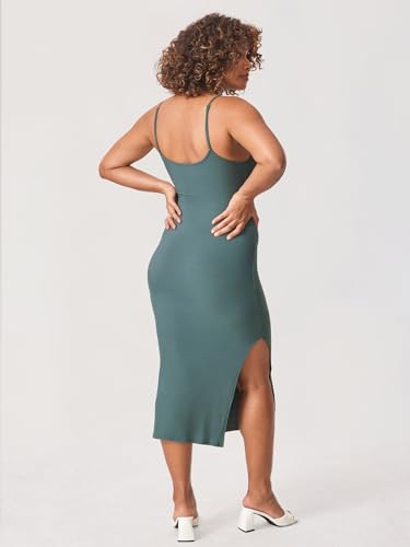 Momanda Women' S Maternity Dress Ribbed Spaghetti Strap Bodycon Dresses Square Neck Maternity Clothes For Baby Shower Midnight Emerald Medium thumb #2