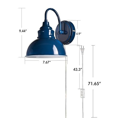Image of Mini Gooseneck Wall Sconce, 2-Way Mount with Switch, Blue | Flexible Gooseneck, Plug-in & Hardwired Dual Installation, On /Off Switch Included, Fits Bedroom, Porch, Patio, Hallway