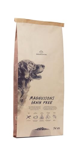 MAGNUSSONs Grain Free (1 x 14kg) - Getreidefreies Hundetrockenfutter für Erwachsene Hunde Aller Rassen - Alleinfuttermittel - Hoher Anteil an frischem Fleisch, Ofengebacken