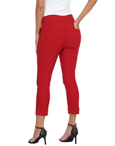 Image of HDE Pull On Capri Pants for Women with Pockets Elastic Waist Cropped Work Pants