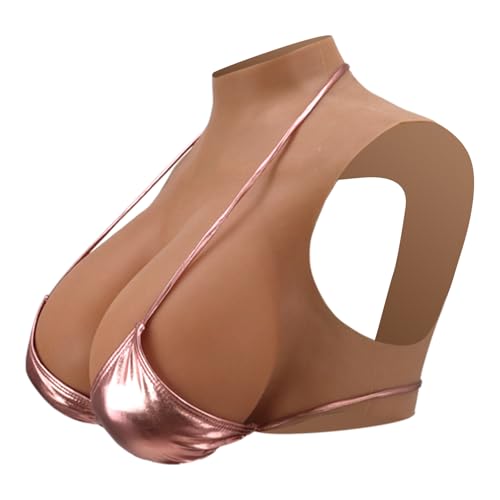 Silicone Breastplate for Crossdressers Drag Queens - Warm Brown Color, Full Cup Sizes C/D/E/G/K/Z