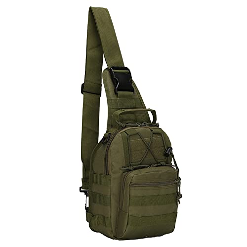QIYUANT Tactical Crossbody Military Sling Bag Waterproof Oxford Shoulder Bag MOLLE Chest Bag Assault Back Pack One Strap Backpack for Outdoor Camp Hiking Cycling Running Army Green