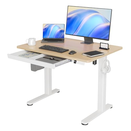Image of Claiks Standing Desk with Drawer 40 Inch Electric Height Adjustable Natural