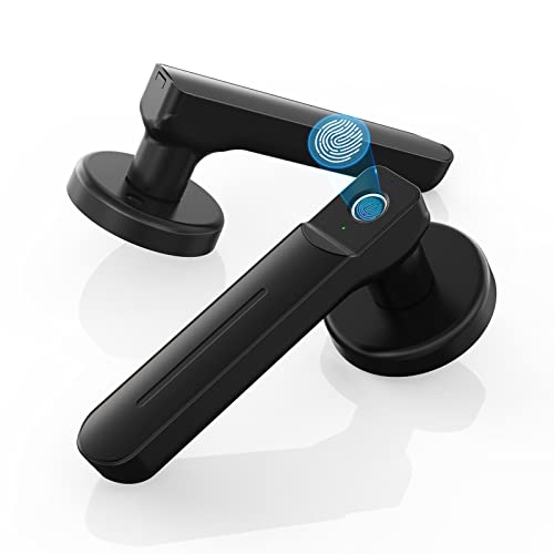 Keyless Entry Fingerprint Door Lock, Biometric Smart Deadbolt Lock, Security Handle Lock for Home, Apartment, Office and Bedroom, Black