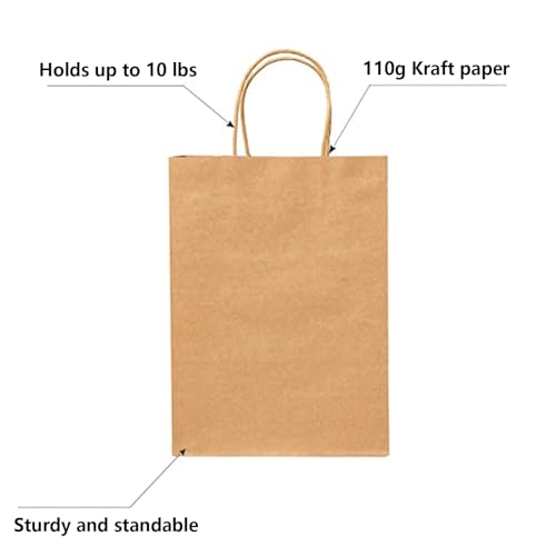Image of RACETOP 100 Pack Brown Kraft Gift Paper Bags with Handles 8x4.5x10.8 in | Recycled Paper, Reinforced Handles, for Retail, Party, Shopping, Favors, Gift Bags, Gift Giving, Eco-Friendly