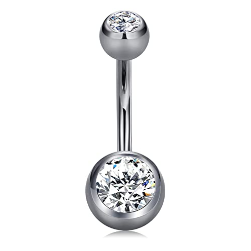 JIESIBAO G23 Titanio Piercing Ombligo 10mm 14G Hilo Interno Barra de Vientre Piercing Joyas Diamante Cover